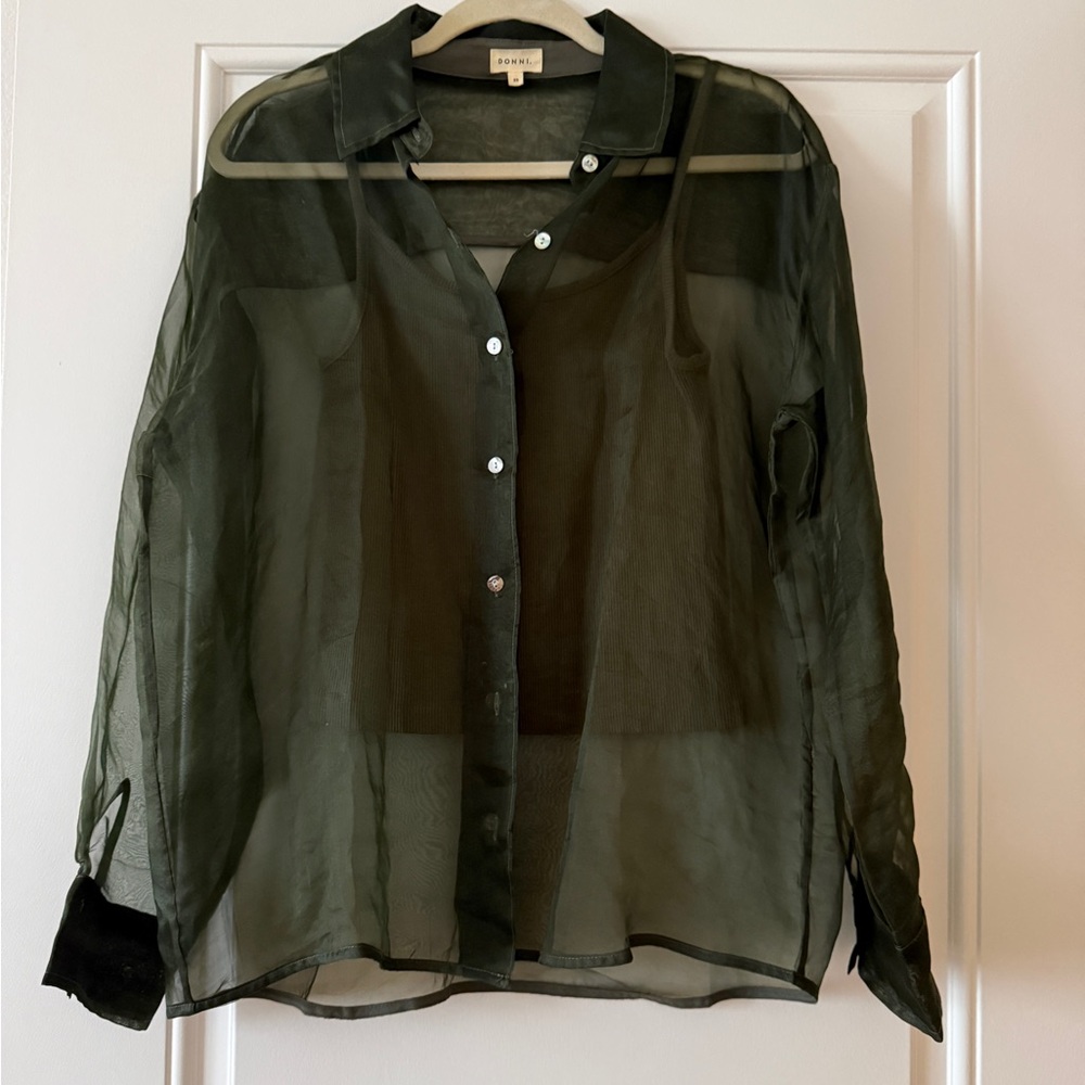 DONNI. Dark Green Silk Blouse with tank top XS/S